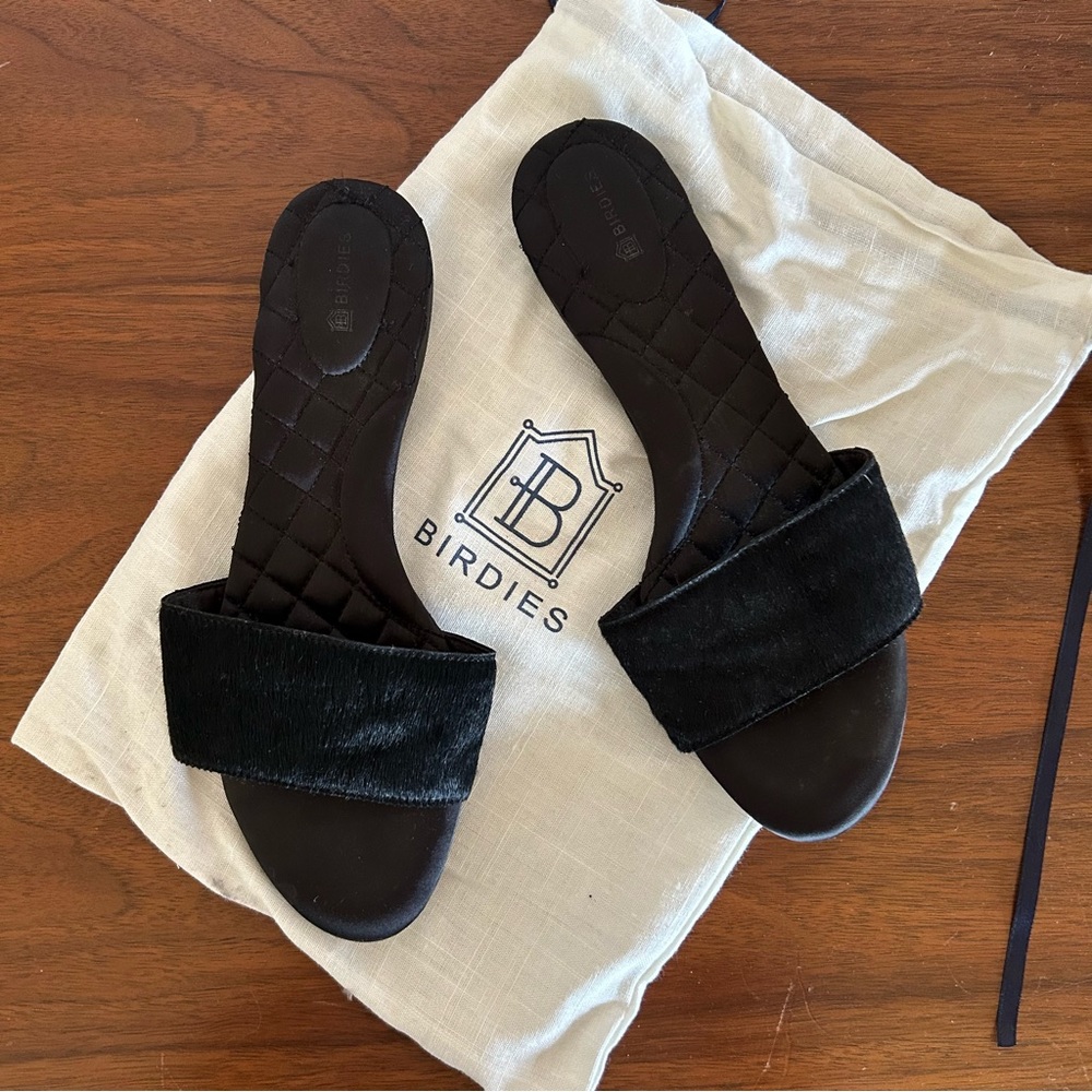Birdies Black Calf Hair Sparrow Sandals
